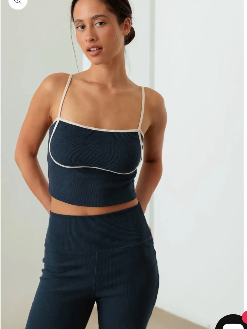 Le Lis Navy Ribbed Set with Cream Trim